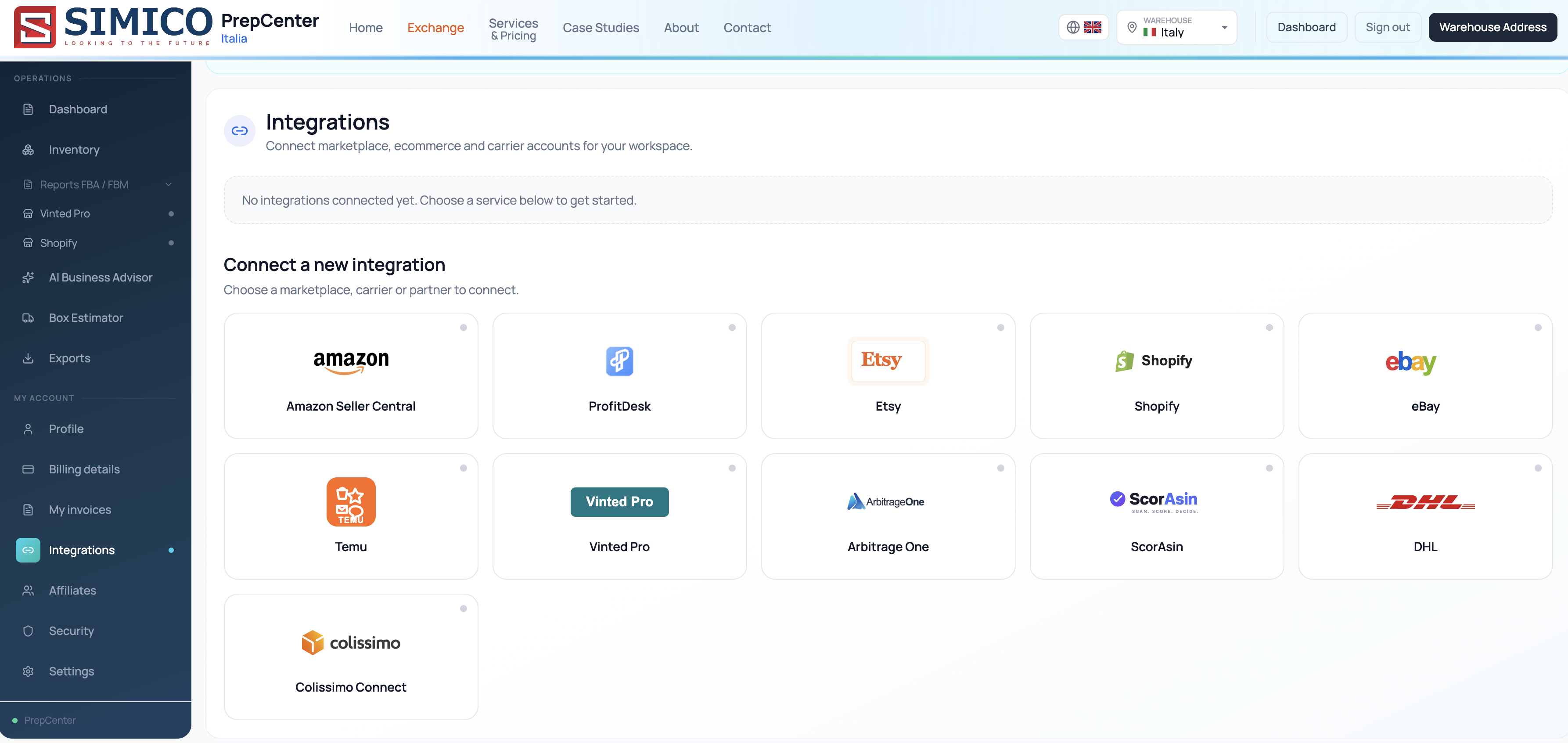 Dashboard di gestione magazzino